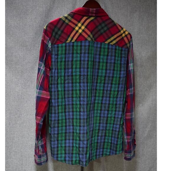 Scotch & Soda Multicolor Patchwork Plaid Button-Up Shirt Men’s Size Large - Picture 4 of 4